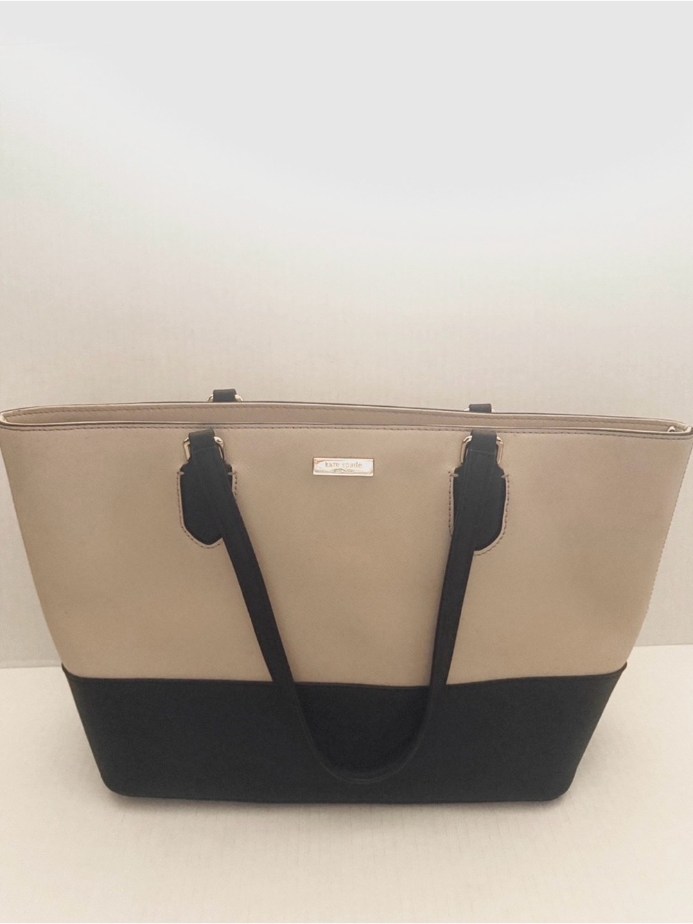 kate spade Beige and Black Colorblock Tote leather
